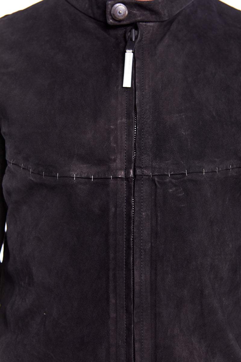 BLACK STRETCH LEATHER SHIRT JACKET