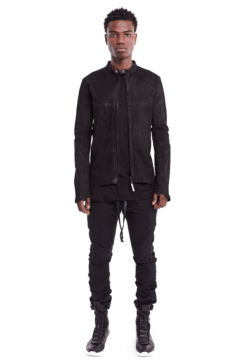 BLACK STRETCH LEATHER SHIRT JACKET