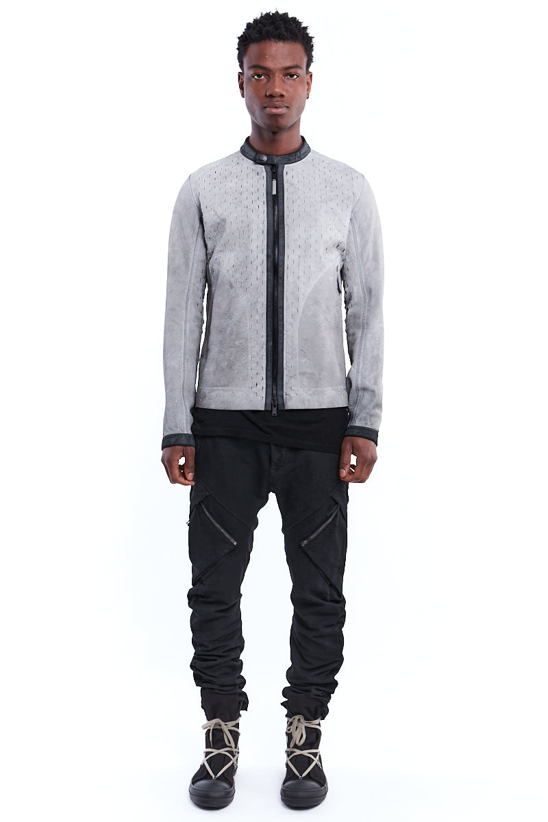 DIRTY WHITE PERFORATED LEATHER JACKET