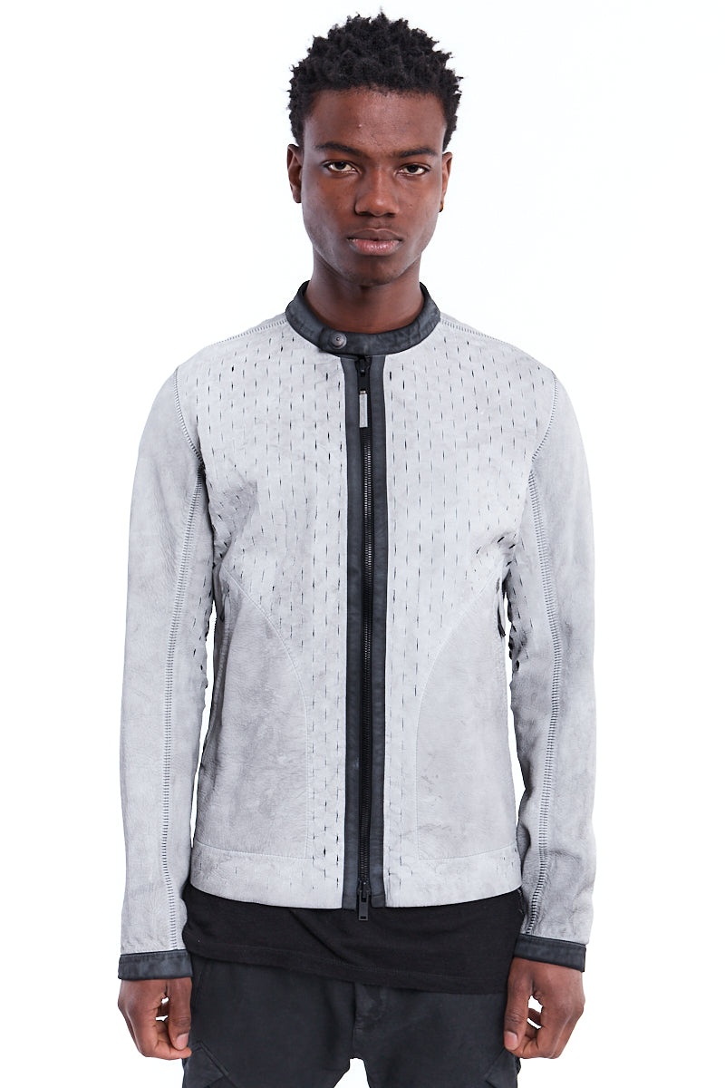 DIRTY WHITE PERFORATED LEATHER JACKET