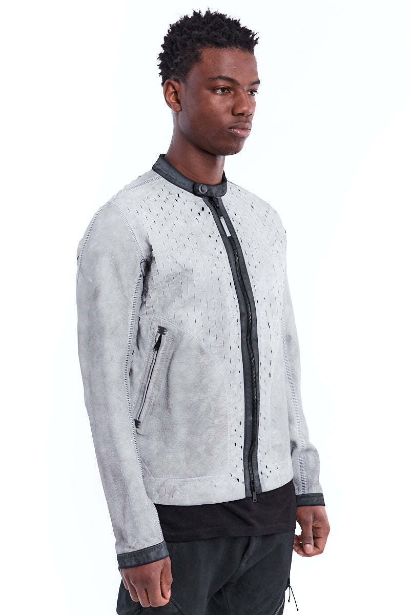 DIRTY WHITE PERFORATED LEATHER JACKET