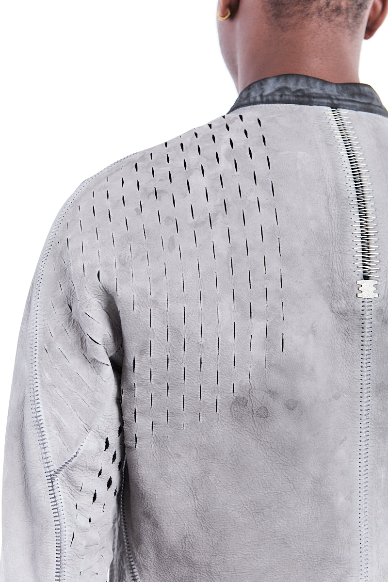 DIRTY WHITE PERFORATED LEATHER JACKET