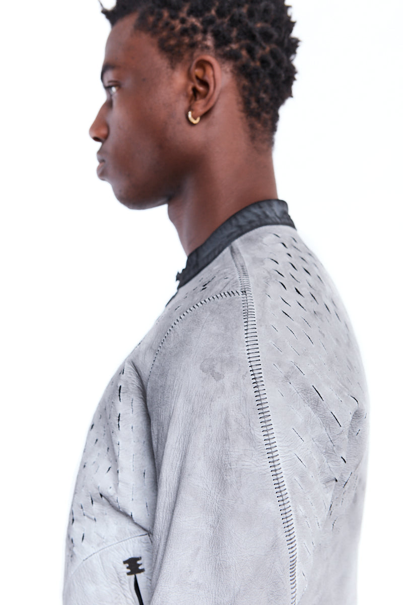 DIRTY WHITE PERFORATED LEATHER JACKET