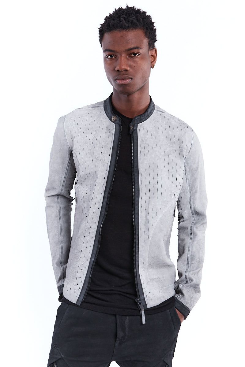 DIRTY WHITE PERFORATED LEATHER JACKET