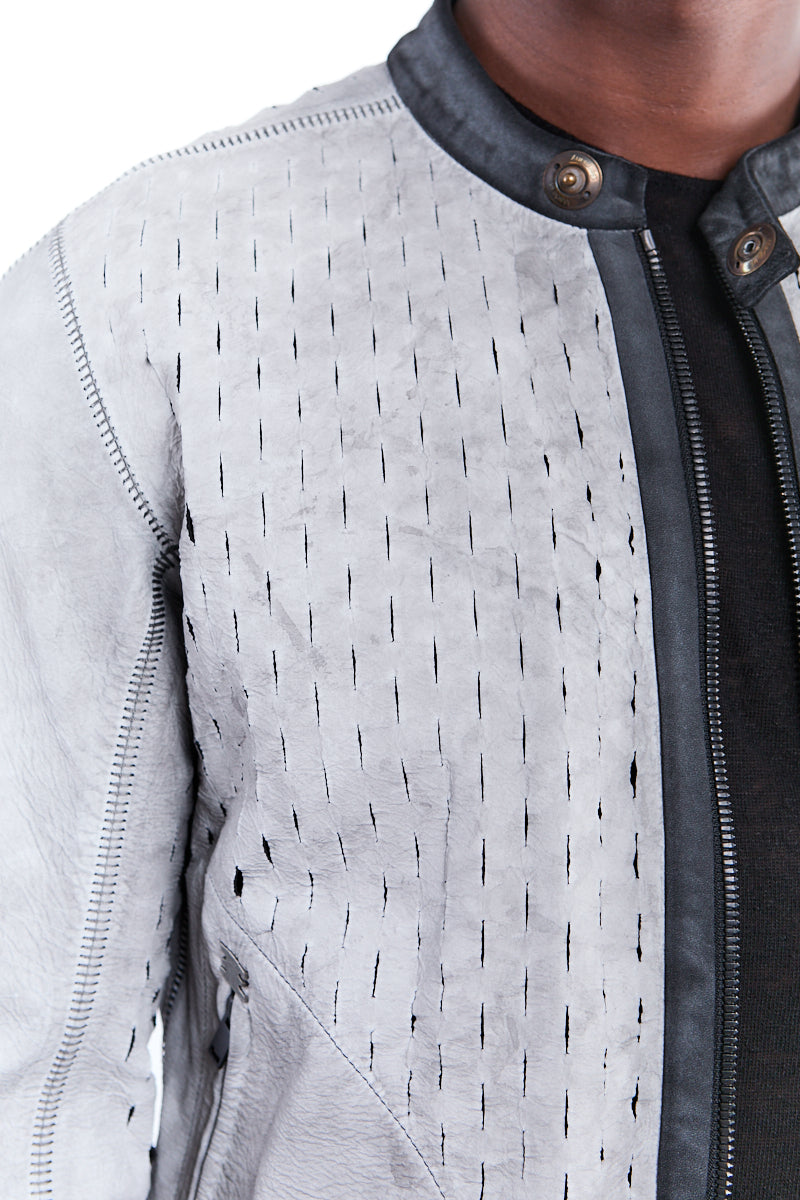 DIRTY WHITE PERFORATED LEATHER JACKET