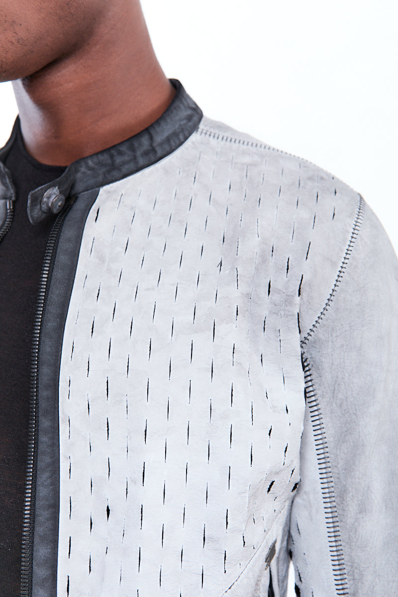 DIRTY WHITE PERFORATED LEATHER JACKET