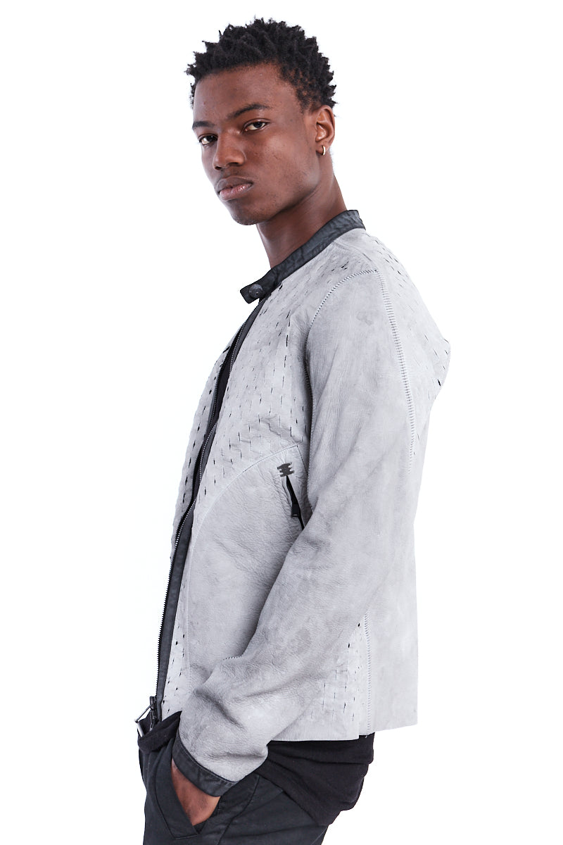 DIRTY WHITE PERFORATED LEATHER JACKET