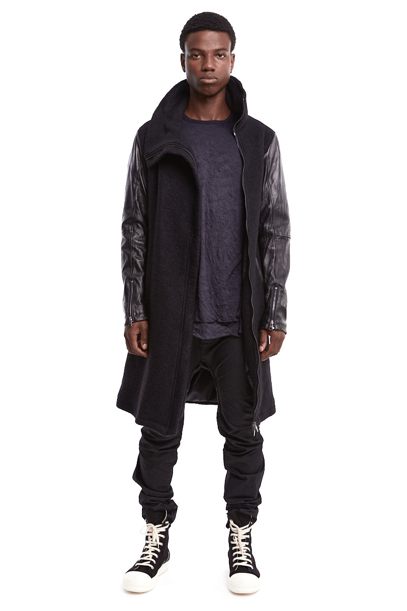 HIGH NECK BOILED WOOL COAT