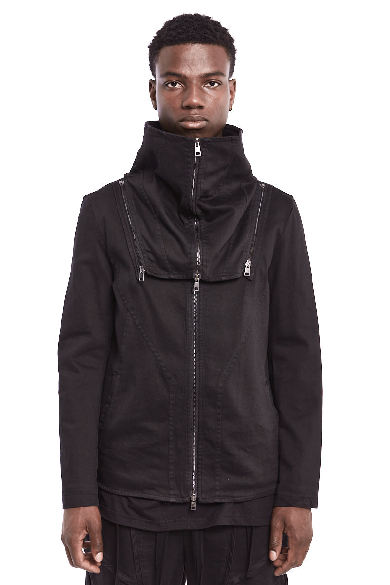 BLACK STRETCH GABARDINA ZIPPED JACKET