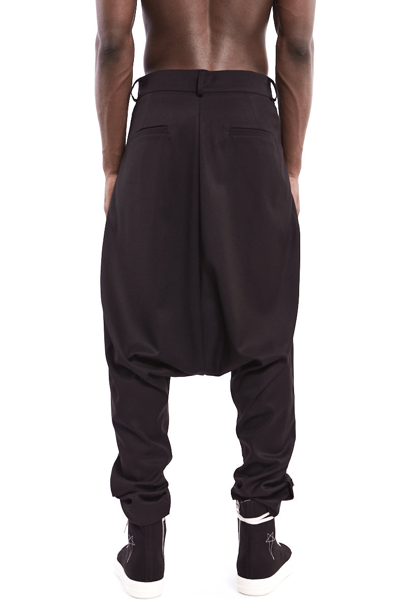 BLACK LOW CROTCH TROUSERS