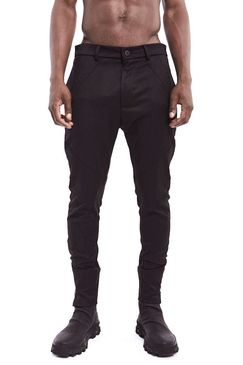 BLACK REGULAR FIT STRETCH TROUSERS