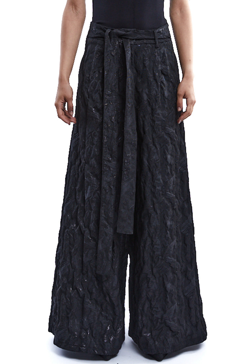 COATED JACQUARD WIDE PANTS