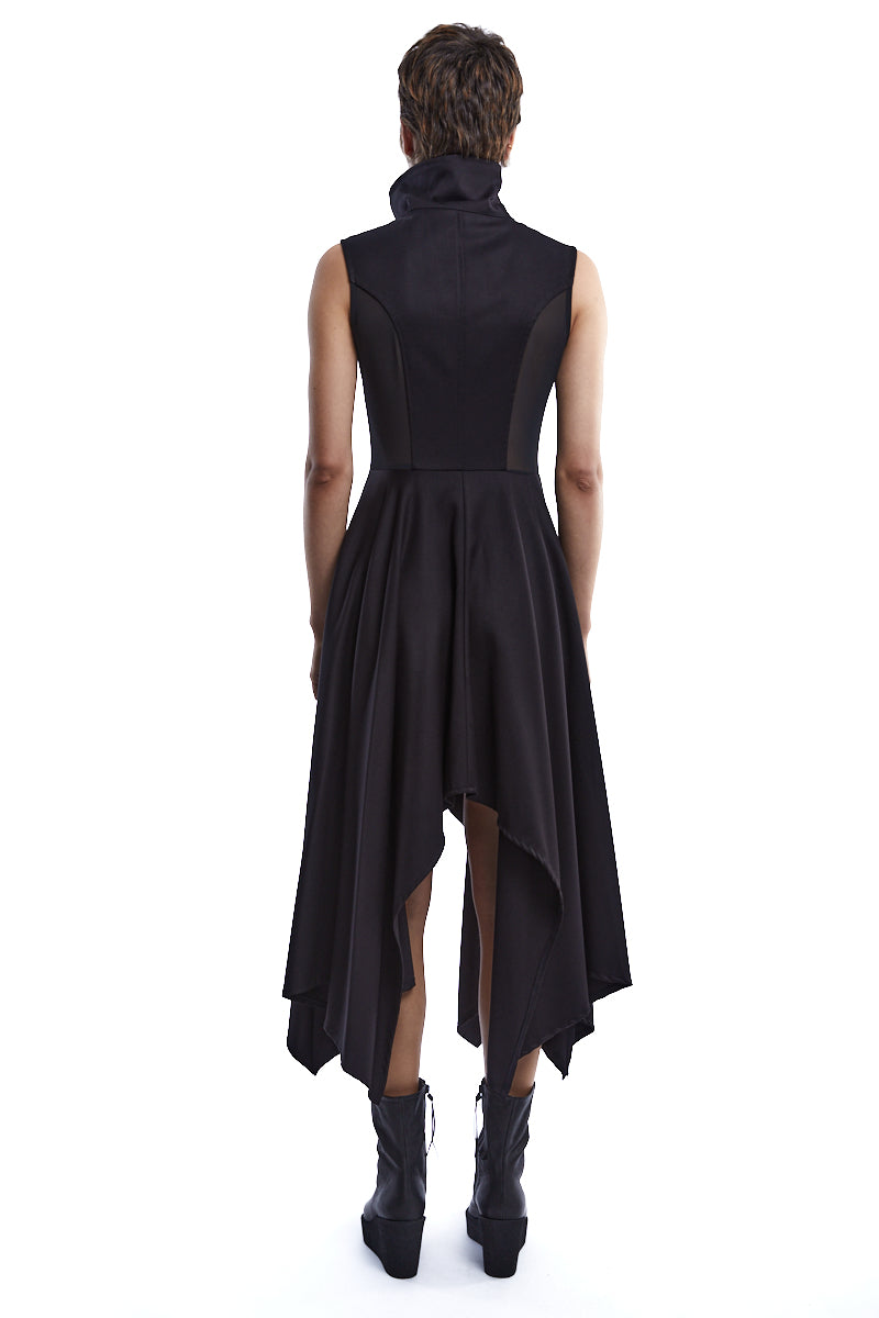 BLACK ASYMMETRIC HIGH NECK DRESS