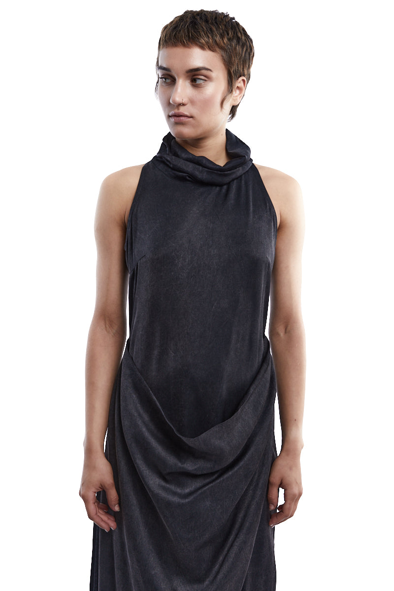 BLACK VISCOSE SATIN DRESS