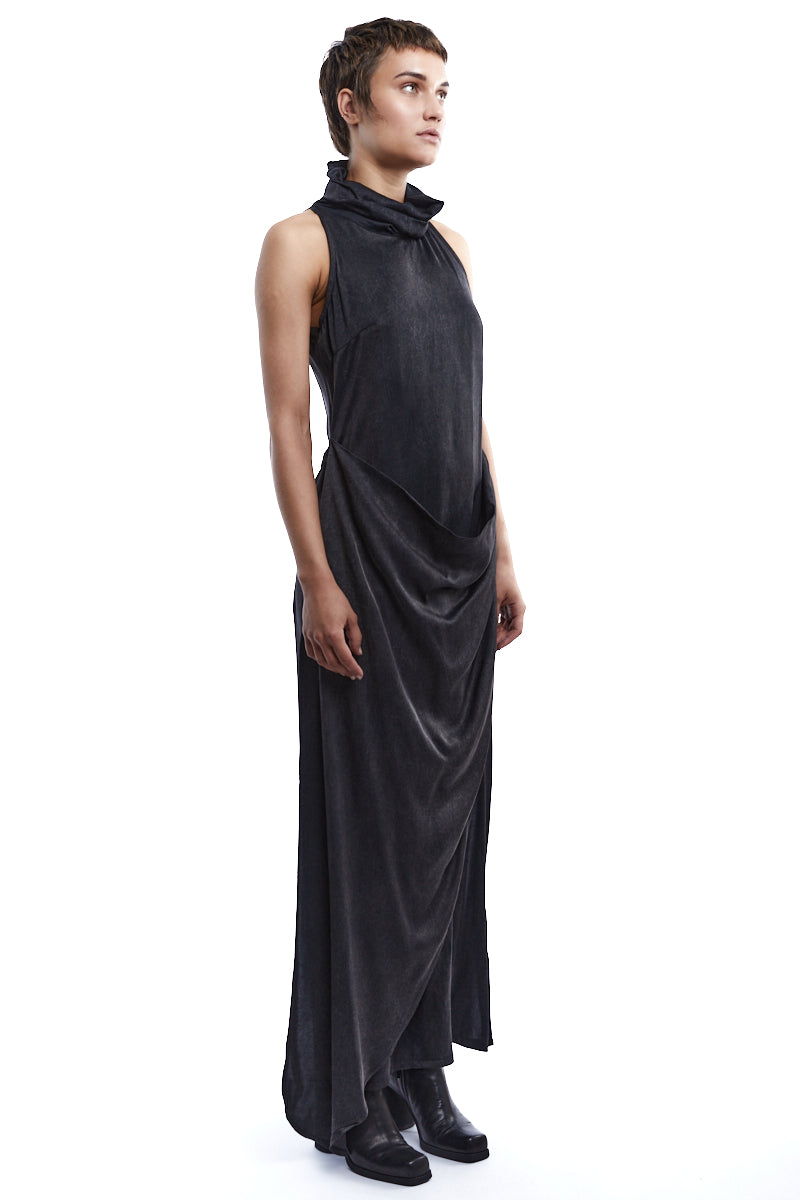 BLACK VISCOSE SATIN DRESS