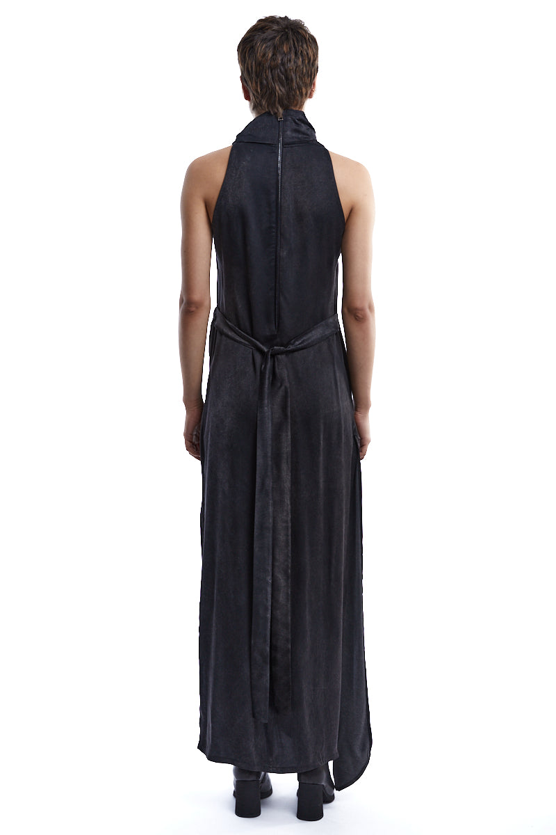 BLACK VISCOSE SATIN DRESS