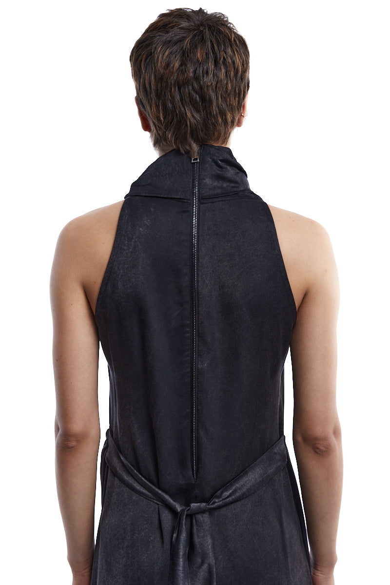 BLACK VISCOSE SATIN DRESS