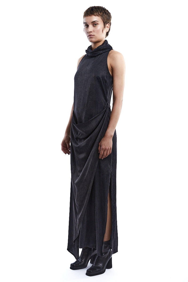 BLACK VISCOSE SATIN DRESS