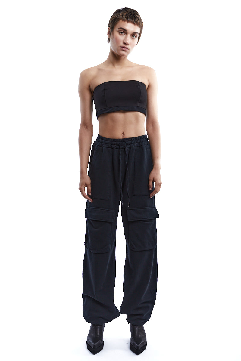 BLACK COLD DYED FLEECE PANTS