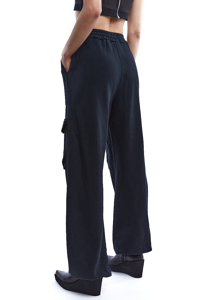 BLACK COLD DYED FLEECE PANTS