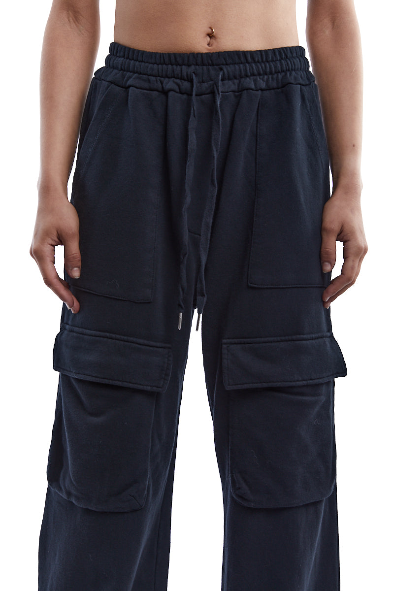 BLACK COLD DYED FLEECE PANTS