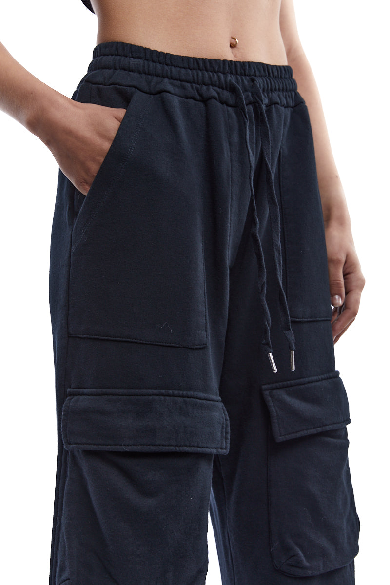 BLACK COLD DYED FLEECE PANTS