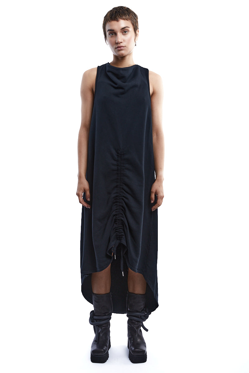 BLACK COLD DYED FLEECE DRESS