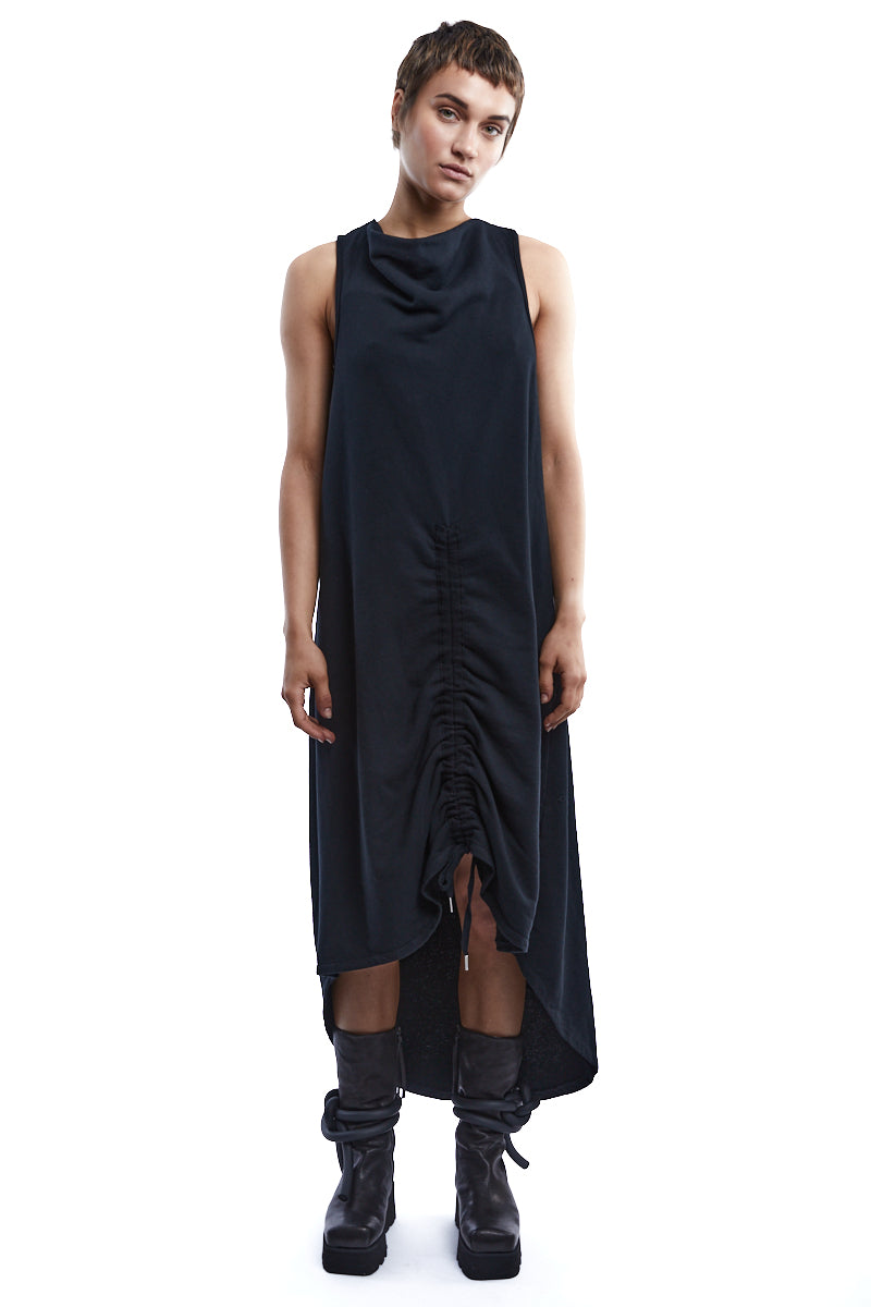 BLACK COLD DYED FLEECE DRESS