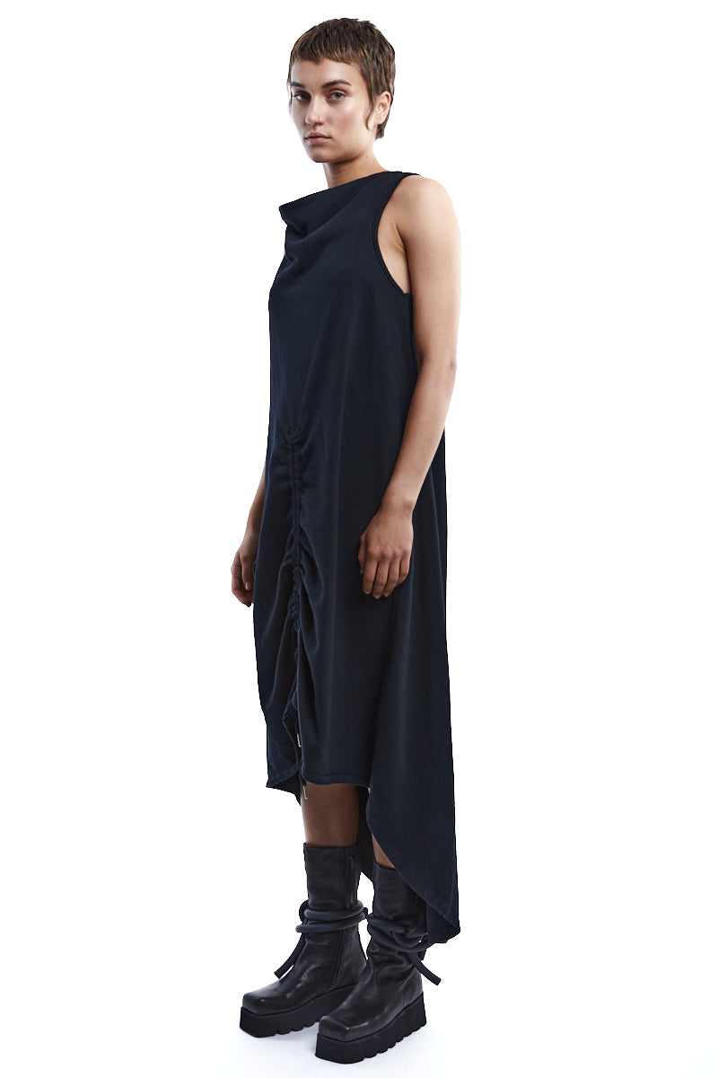 BLACK COLD DYED FLEECE DRESS