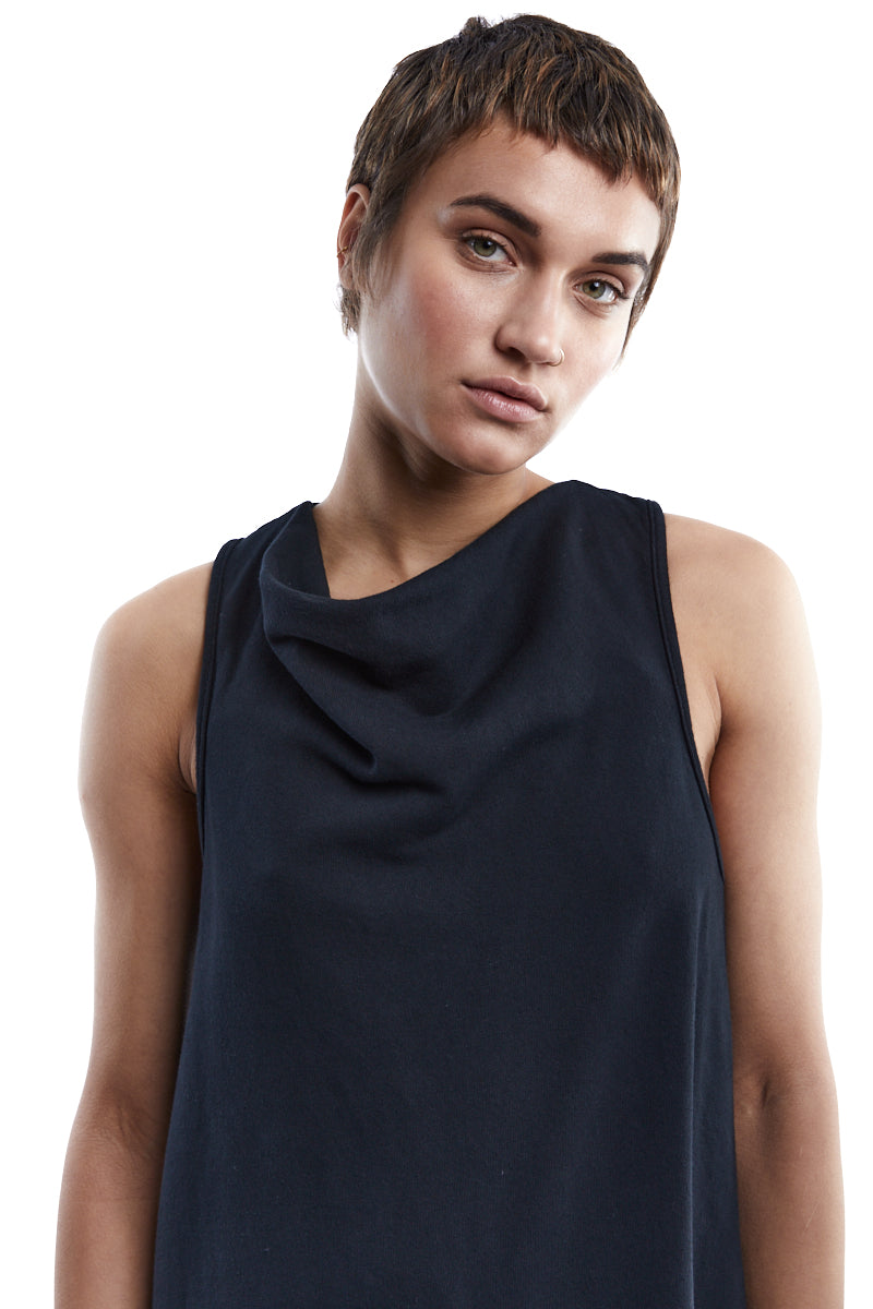 BLACK COLD DYED FLEECE DRESS