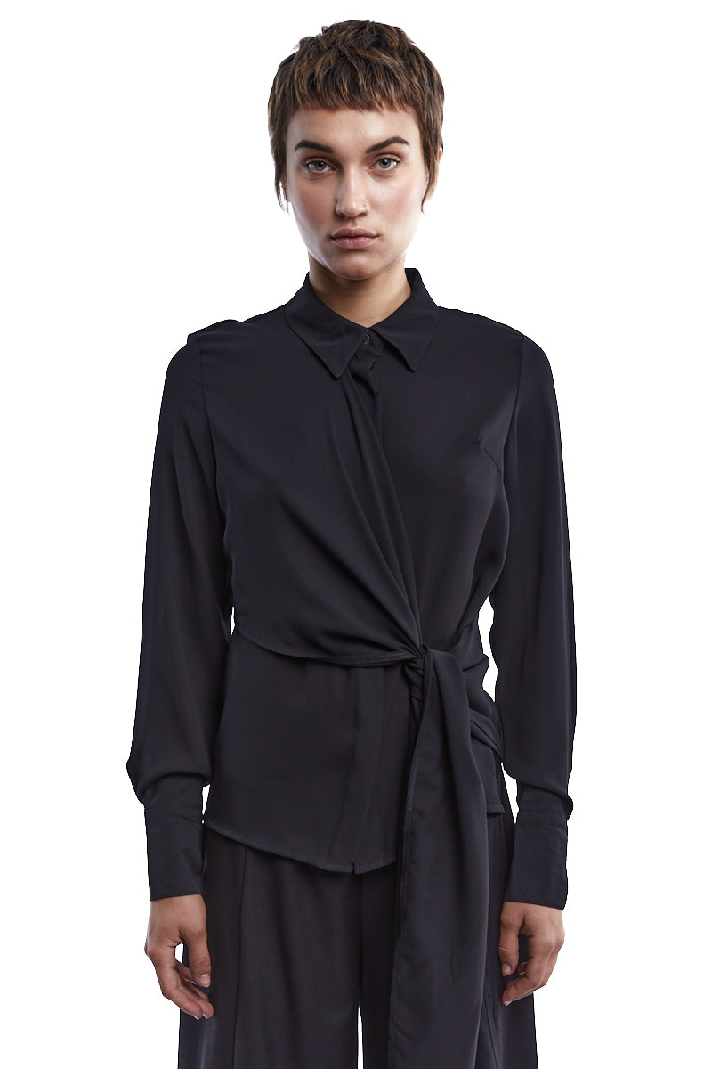 BLACK ASYMMETRIC GEORGETTE SHIRT