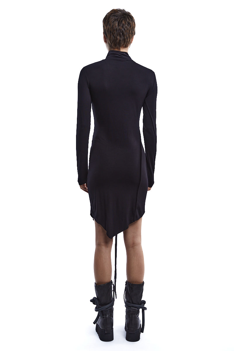 BLACK STRETCH SOFT ASYMMETRIC DRESS