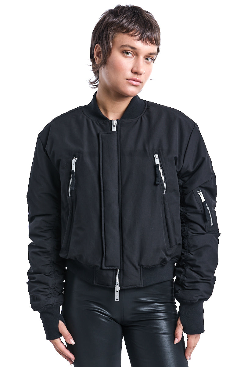 BLACK PADDED BOMBER JACKET