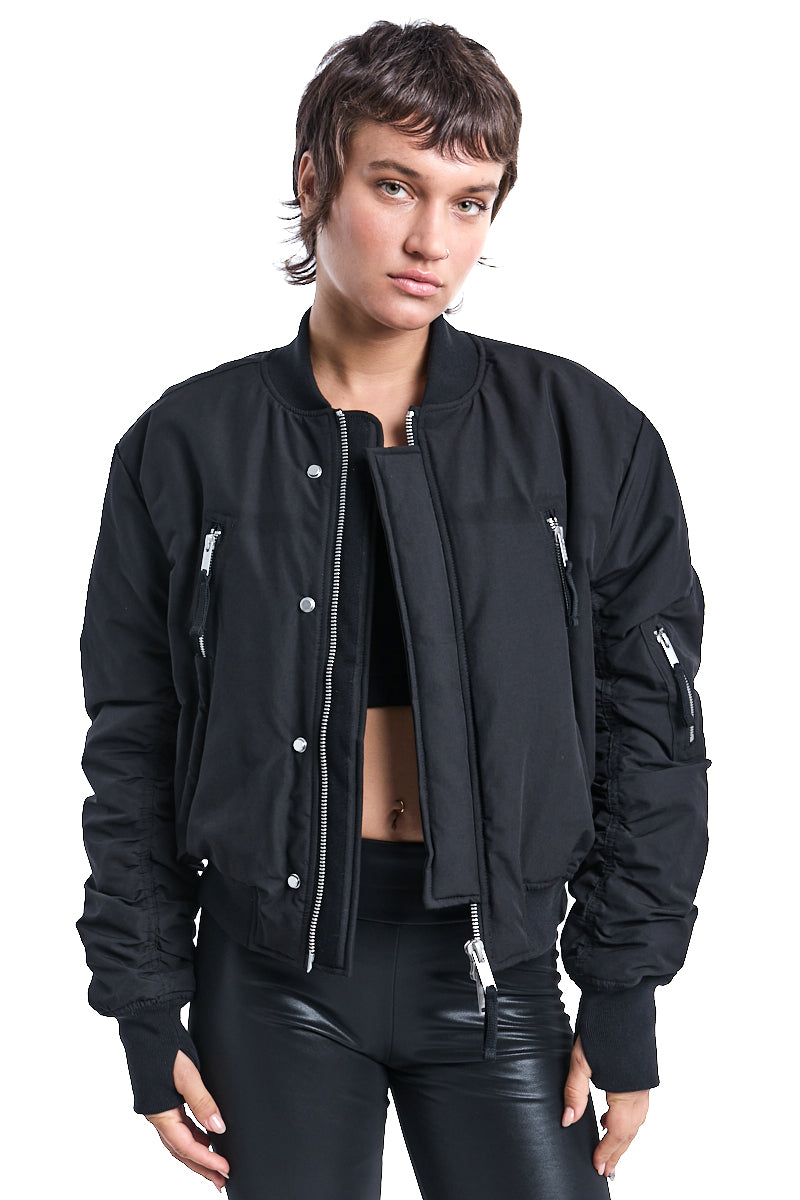BLACK PADDED BOMBER JACKET