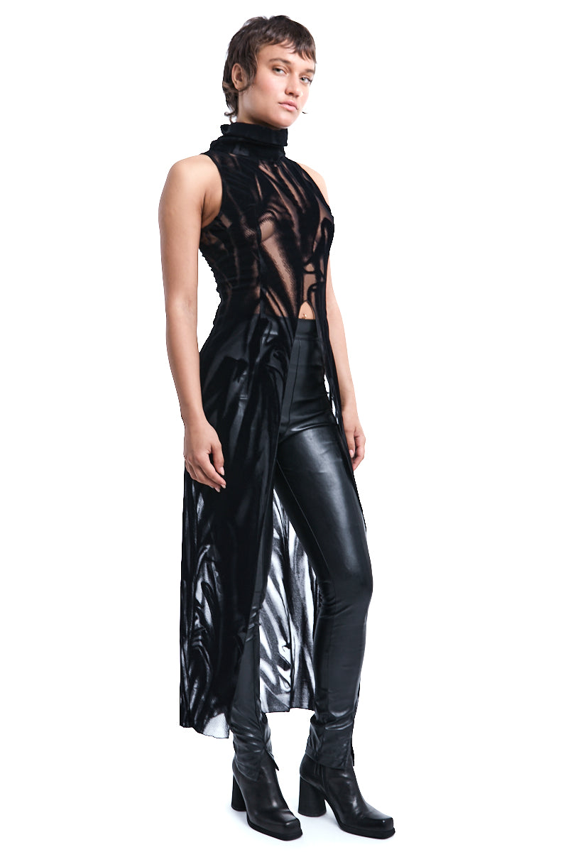 TULLE DEVORE FLOCKED STRETCH TOP