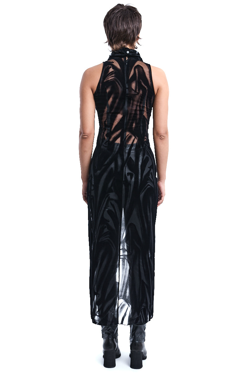 TULLE DEVORE FLOCKED STRETCH TOP