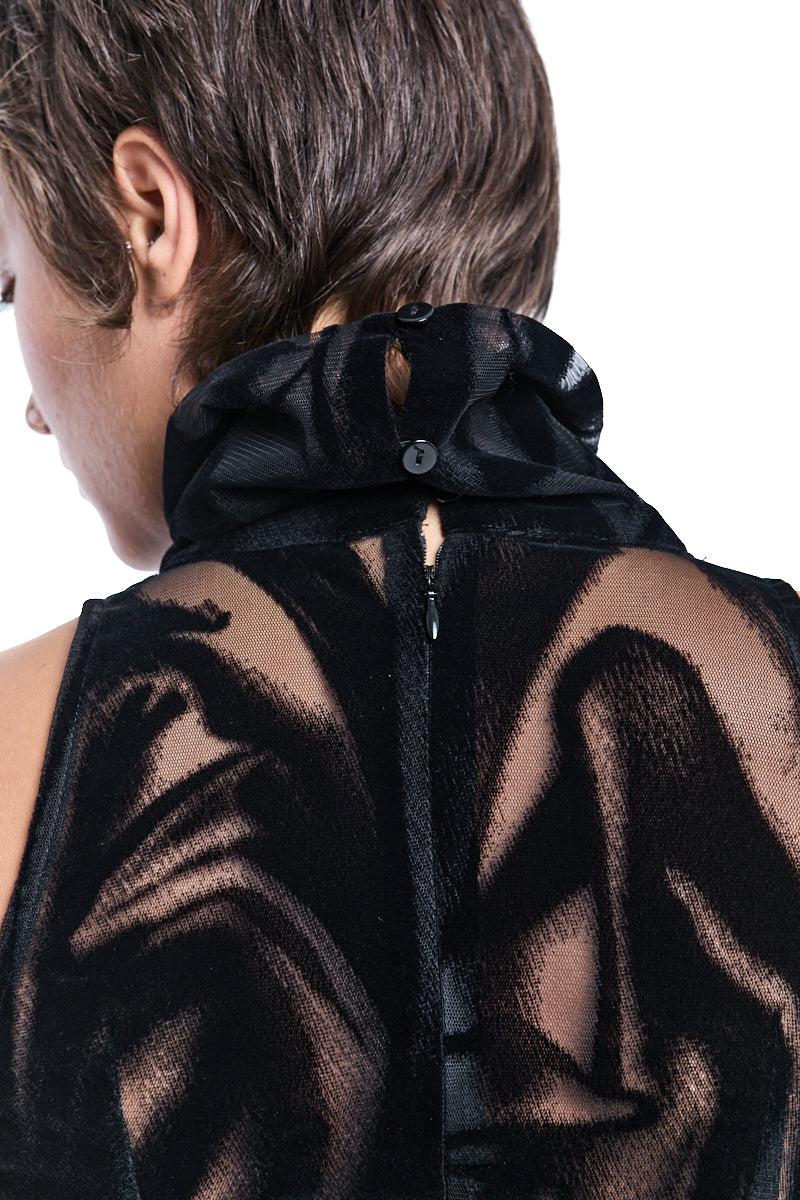 TULLE DEVORE FLOCKED STRETCH TOP