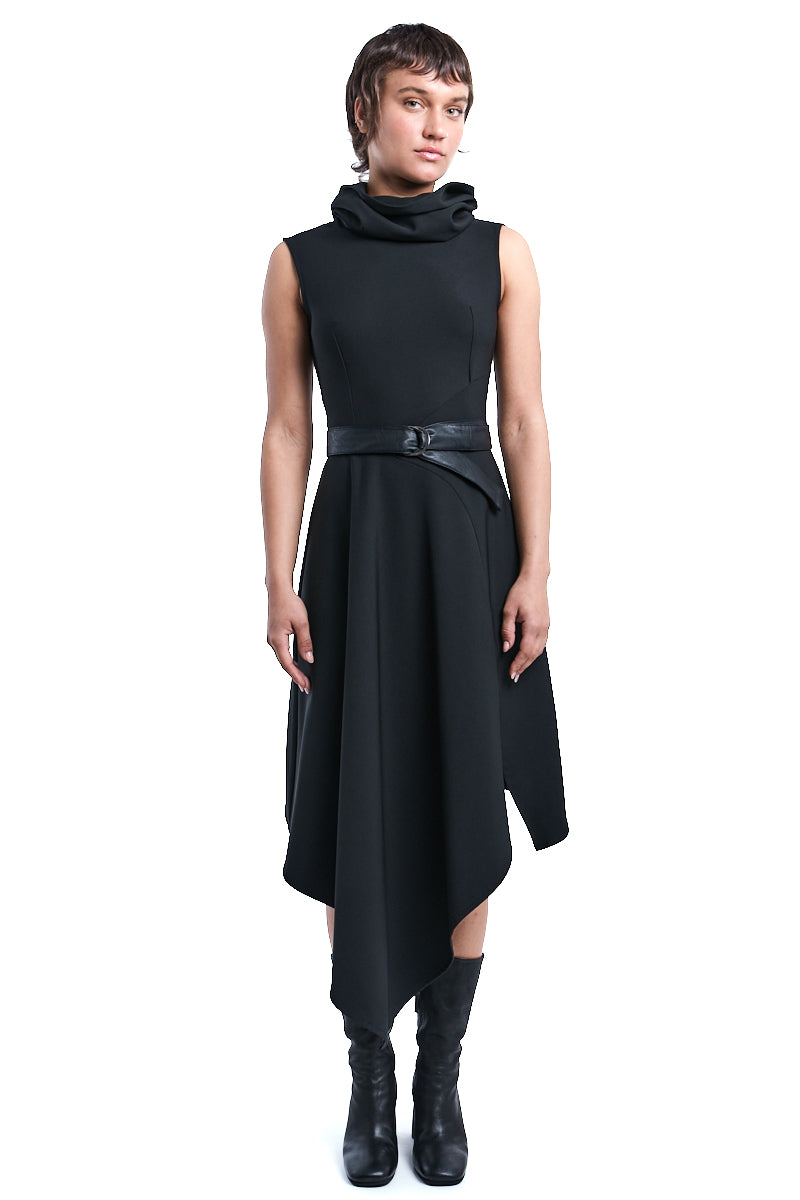 HIGH NECK ASYMMETRIC DRESS