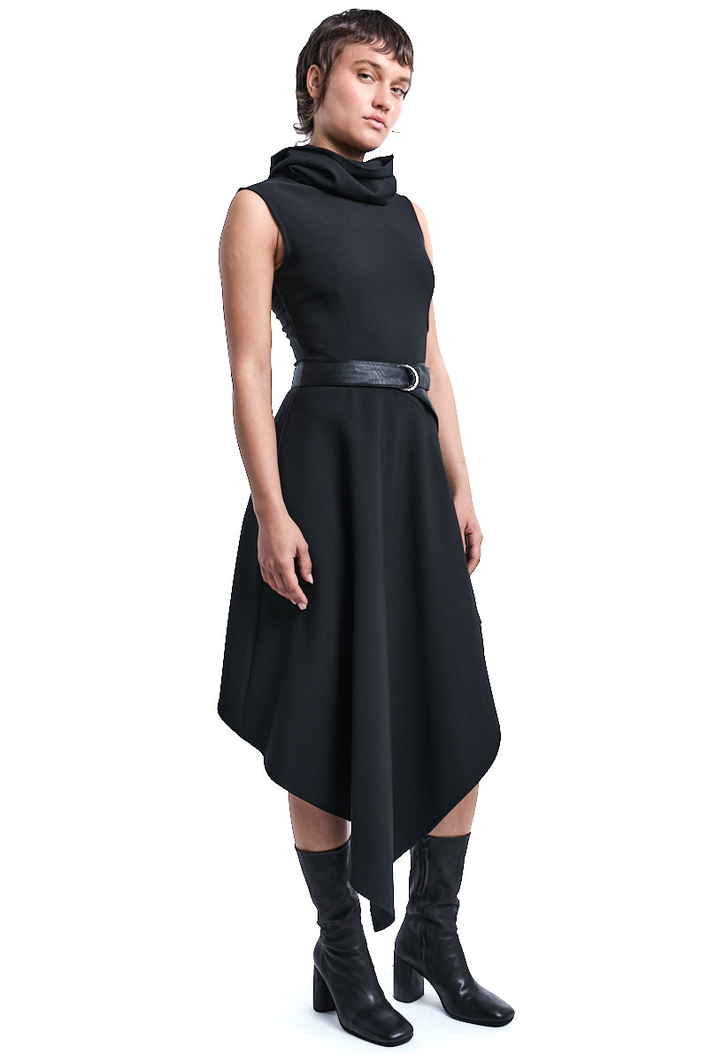 HIGH NECK ASYMMETRIC DRESS