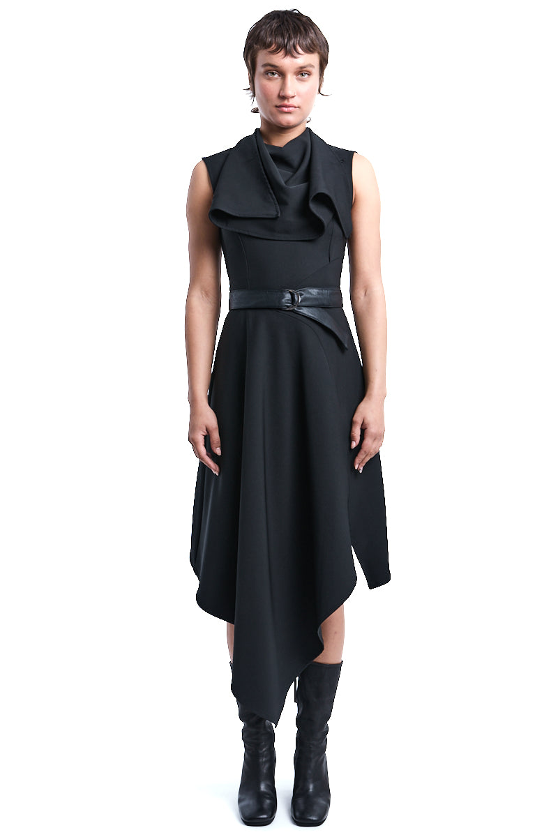 HIGH NECK ASYMMETRIC DRESS
