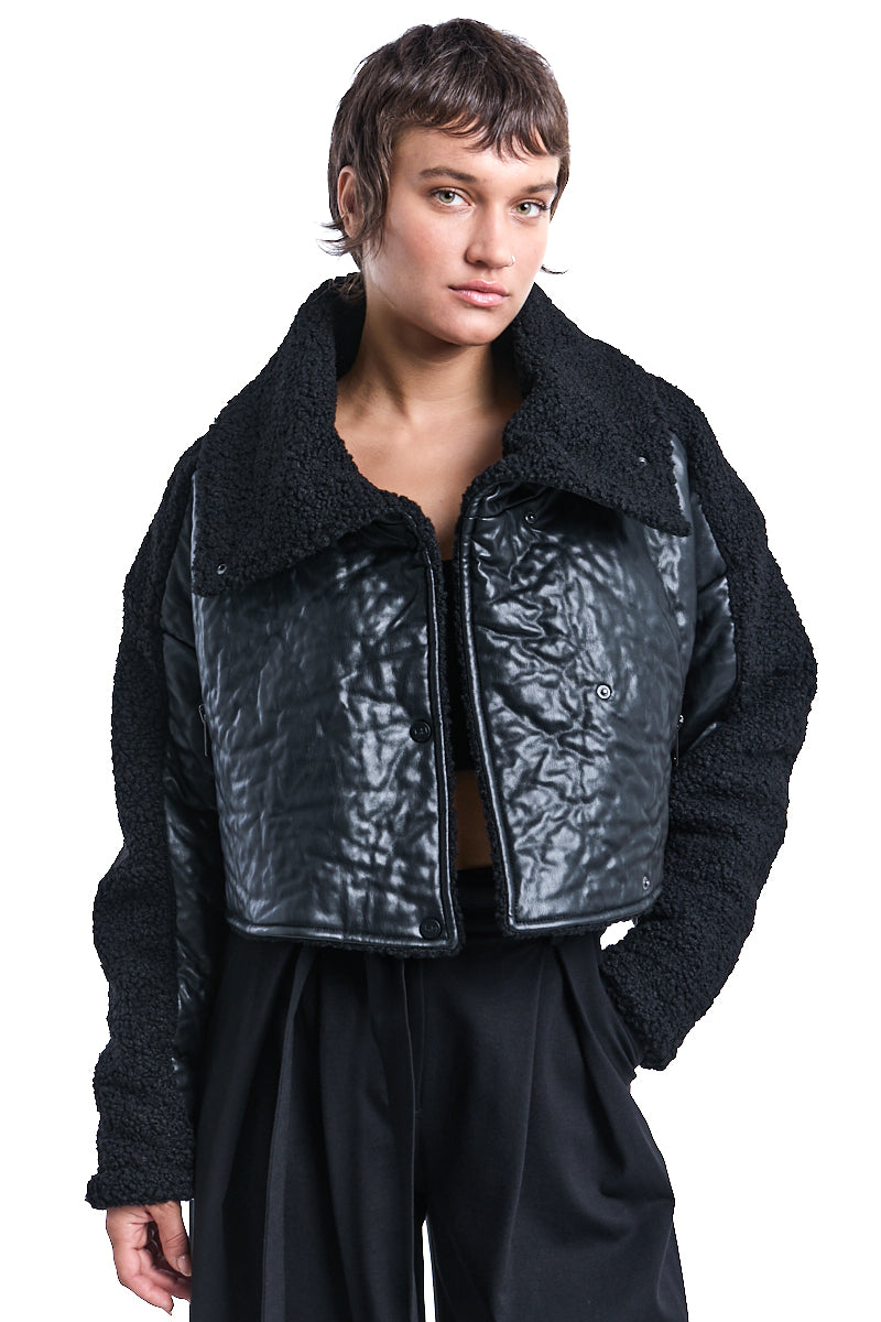 CROP OVER ECO LEATHER JACKET