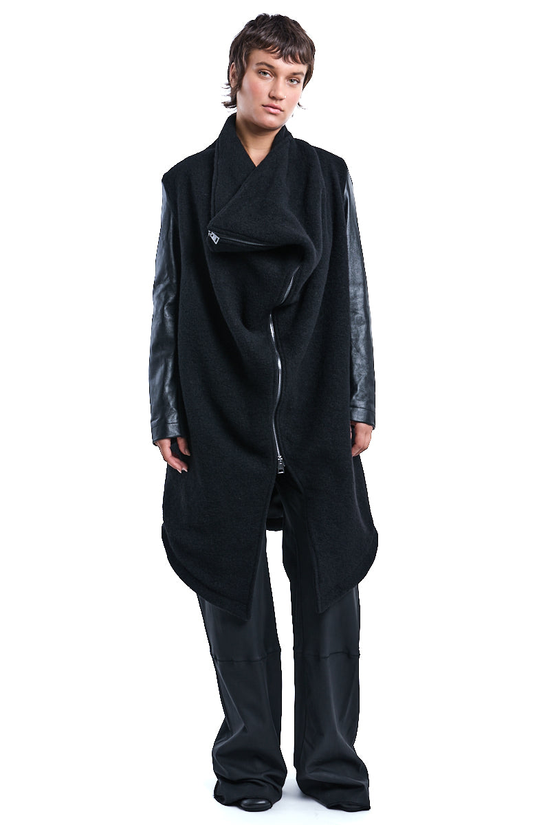 BOILED WOOL ASYMMETRIC OVER COAT