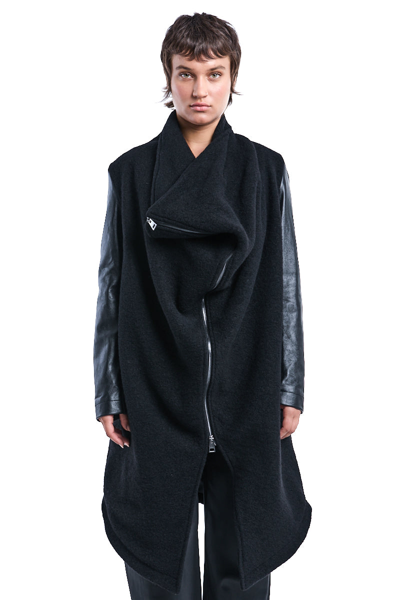 BOILED WOOL ASYMMETRIC OVER COAT