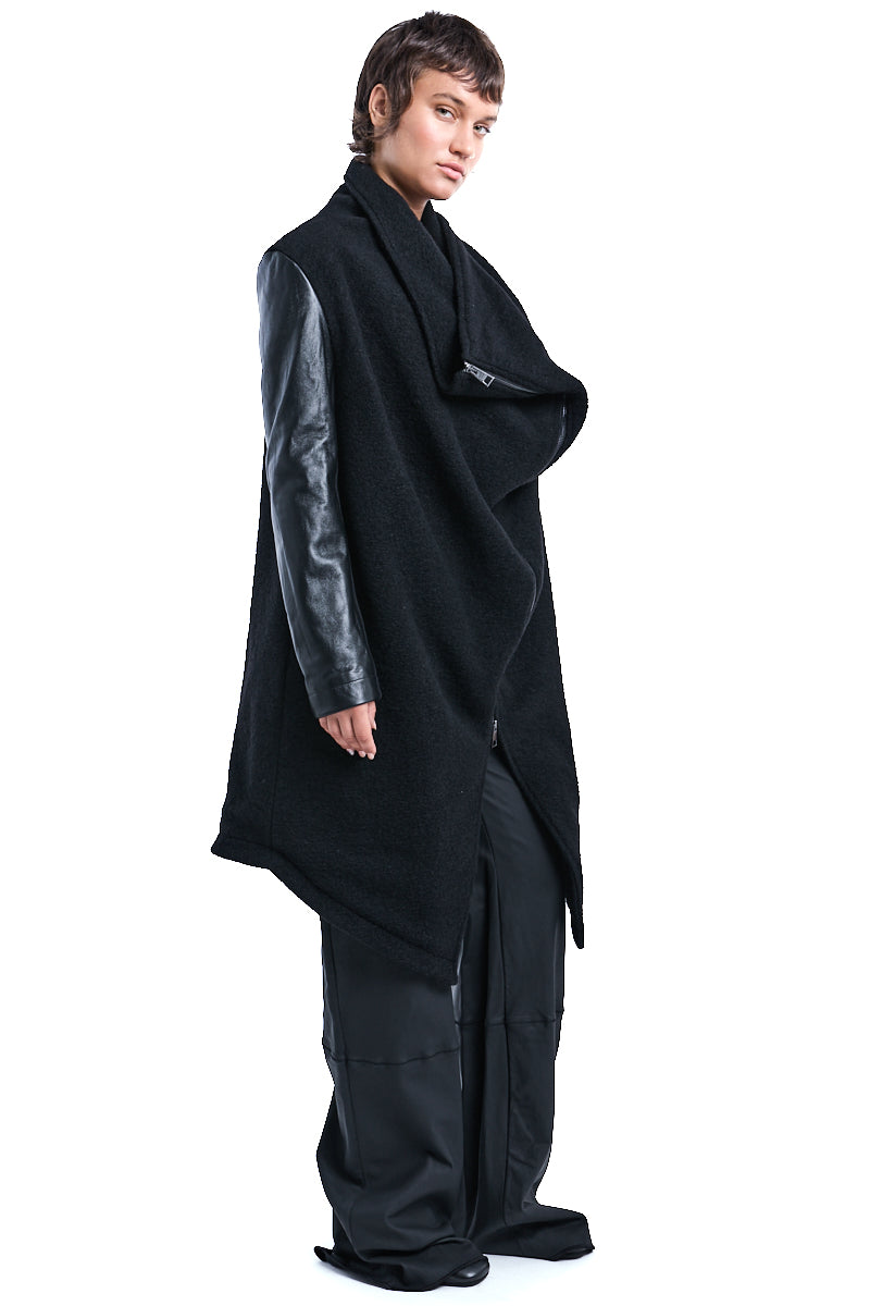 BOILED WOOL ASYMMETRIC OVER COAT