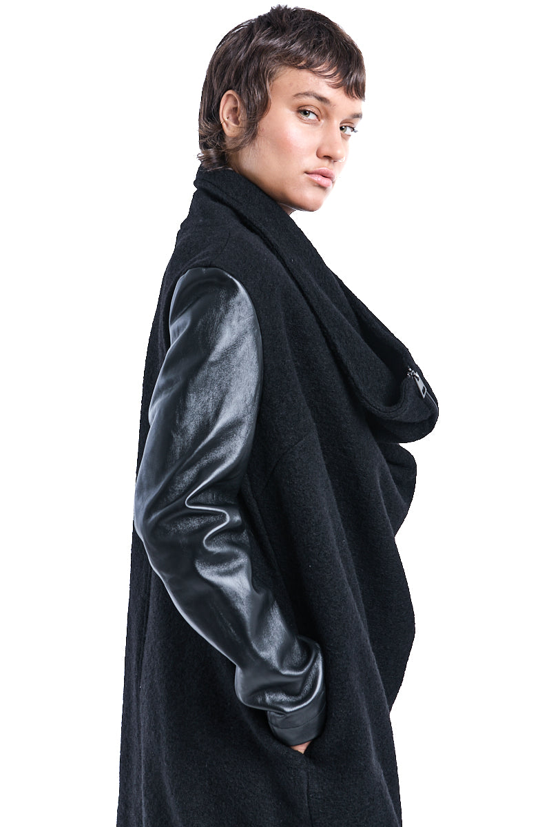 BOILED WOOL ASYMMETRIC OVER COAT