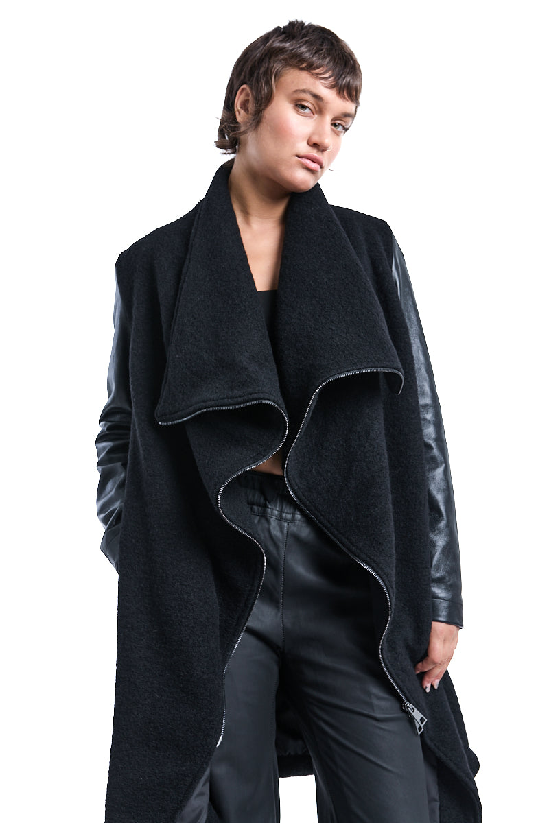 BOILED WOOL ASYMMETRIC OVER COAT