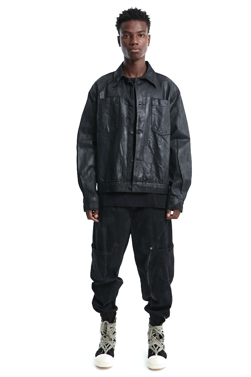 BLACK RUBBERIZED COATING DENIM JACKET