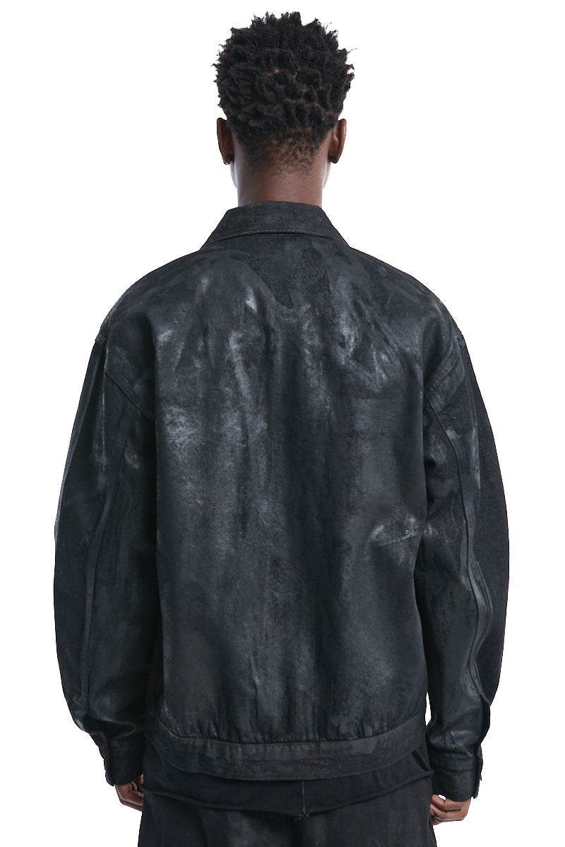 BLACK RUBBERIZED COATING DENIM JACKET