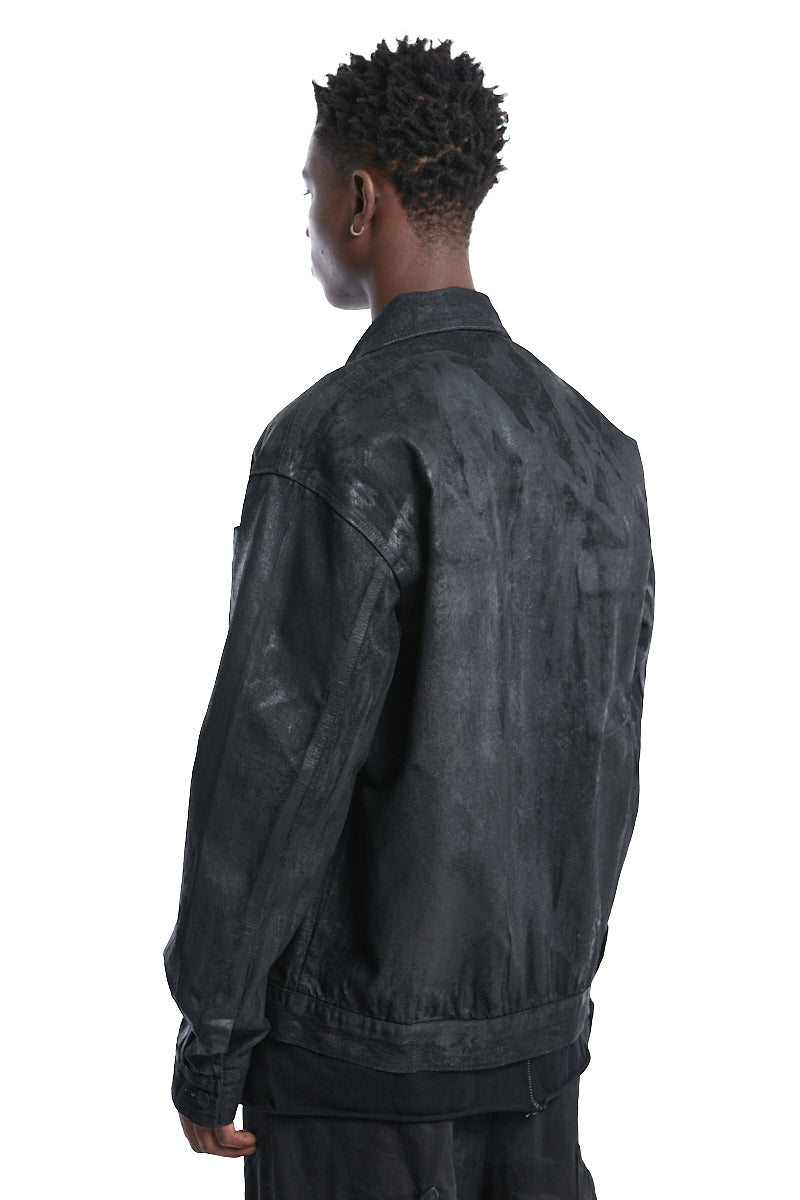 BLACK RUBBERIZED COATING DENIM JACKET