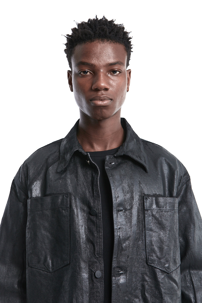 BLACK RUBBERIZED COATING DENIM JACKET